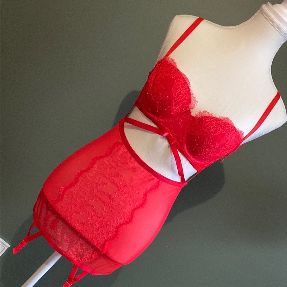 Victoria's Secret Red Lace Chemise with Garter Straps